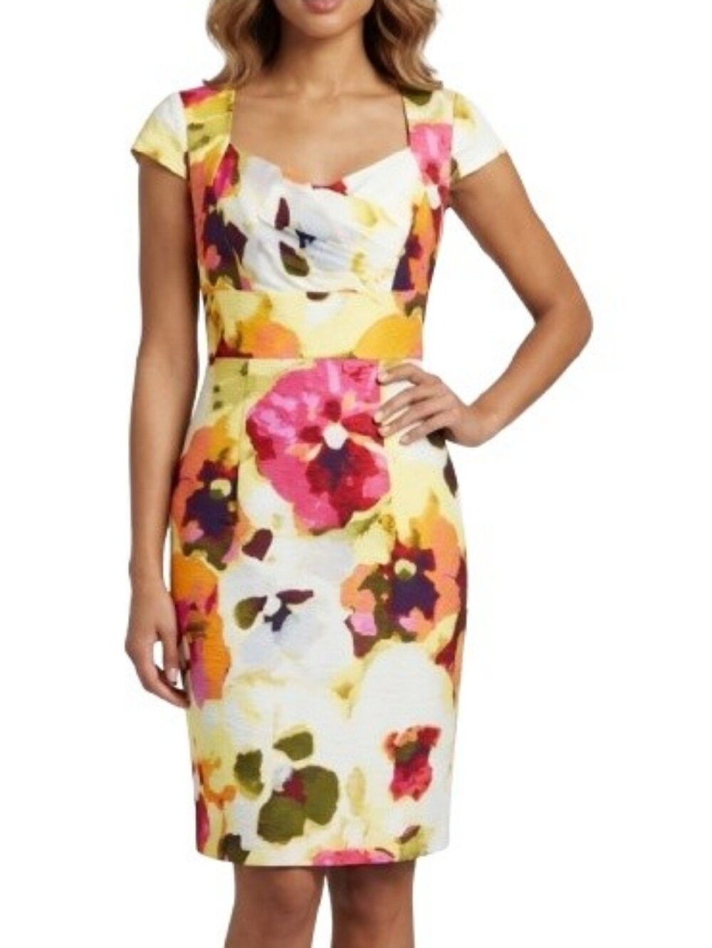 Isabella DeMarco Multicolor Sheath Dress Abstract Bold Floral Print Cap Sleeves